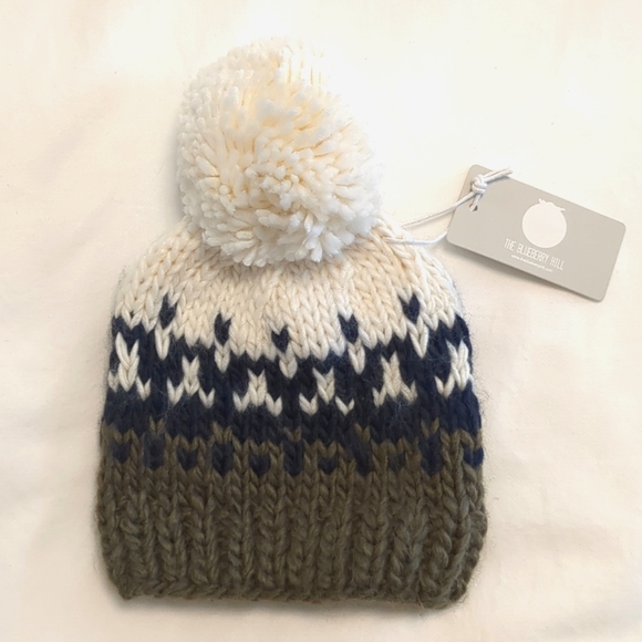 The Blueberry Hill Other - NWT The Blueberry Hill Navy Blue Green and Ivory Pom Pom Winter Hat 6-24 Months